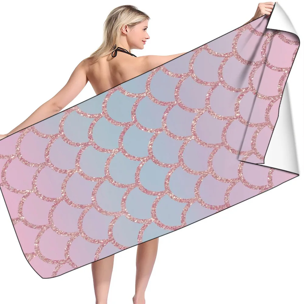 Cartoon Mermaid Fish Scales No Sand Free Microfiber Quick Dry Beach Towel Surf Poncho Bath Summer Swimming Fitness Yoga Women