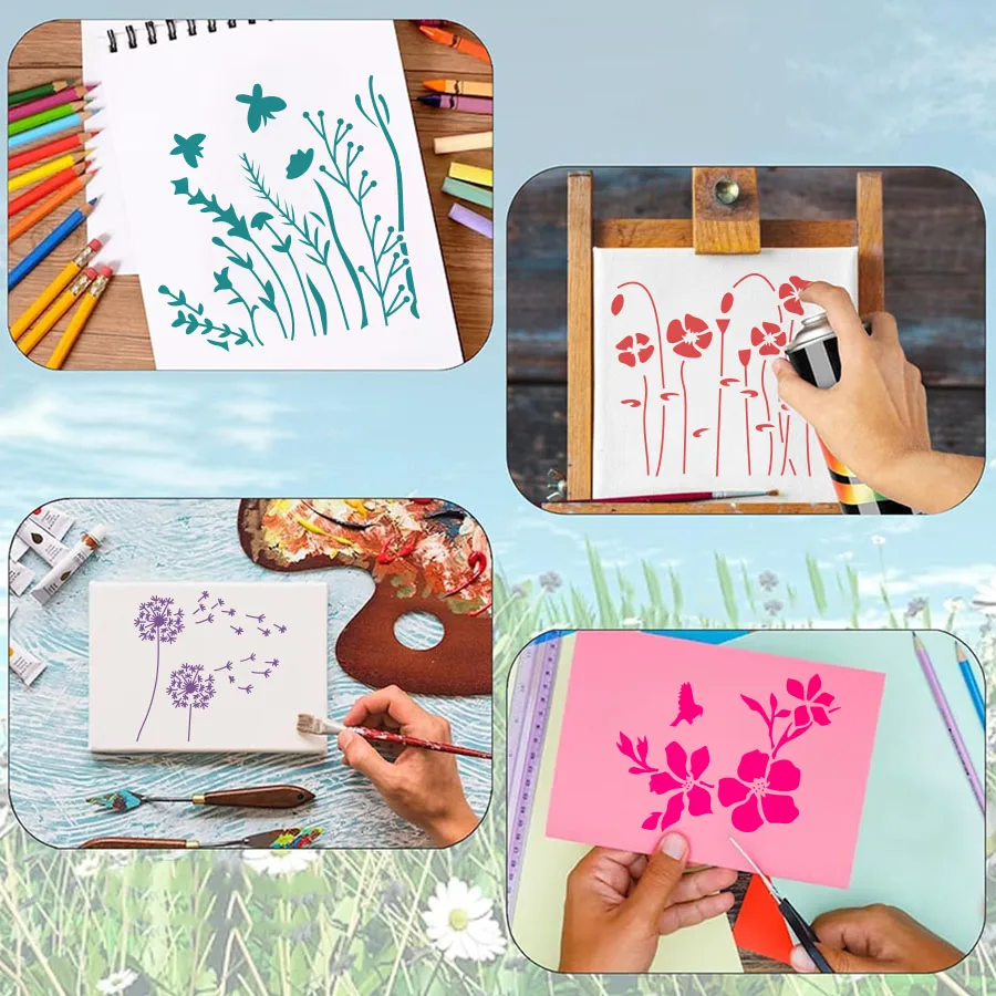 Modelli di stencil grandi da 15 pezzi – Set di pittura riutilizzabile da 6 * 6 pollici per pareti, tessuti, artigianato fai-da-te