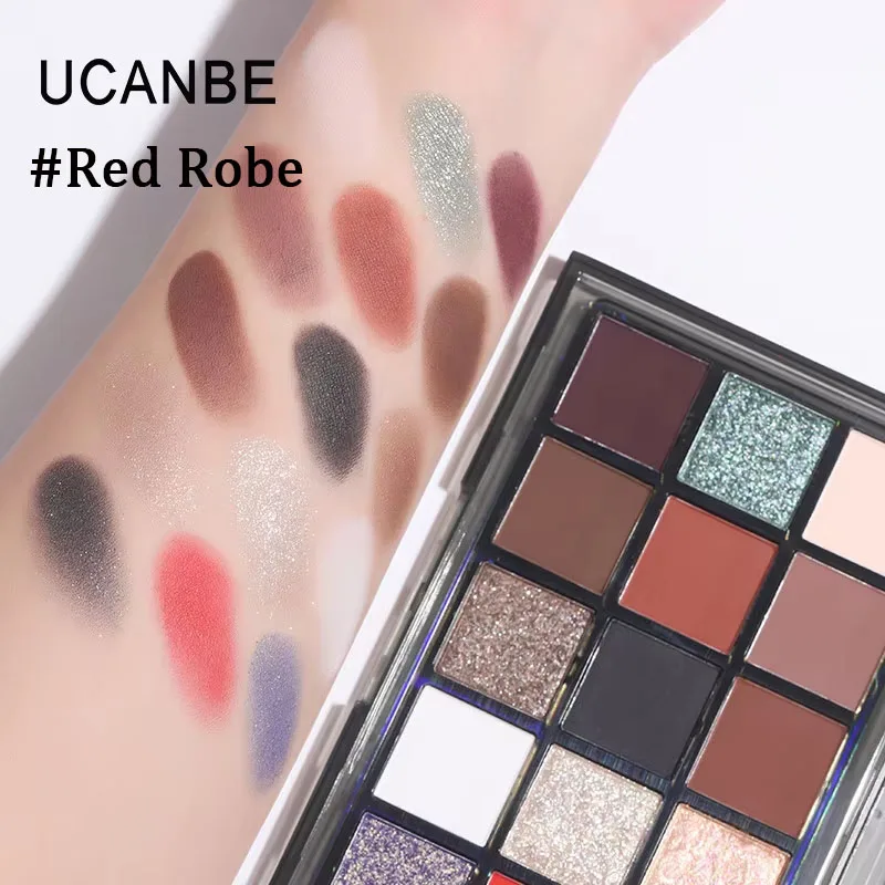 UCANBE 15 Colors Eyeshadow Palette Goth Smoky High Colors Matte Shimmer Glitter Fine Flash Lasting Halloween Eye Makeup