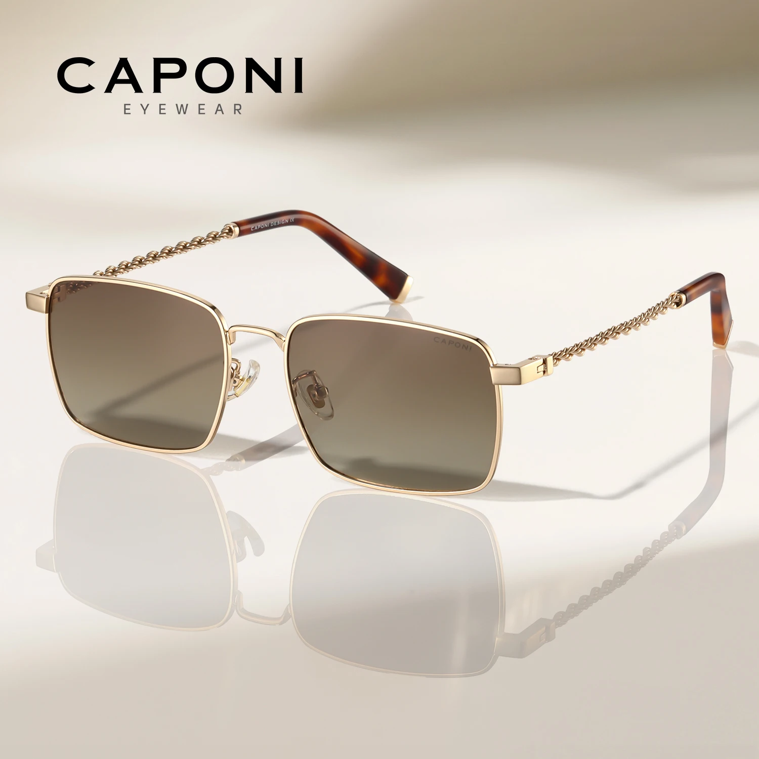 CAPONI Luxury Women Sunglasses Titanium Outdoor Vacation Sun Glasses Official Brand Anti Glare UV400 Protect Brown Shade CP35021