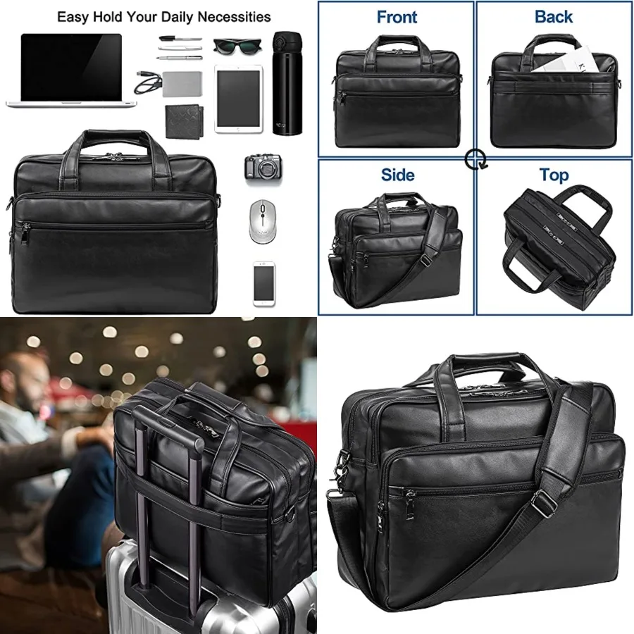 

Leather Laptop Bag, Men's 15.6 Inche 17.3 Inche Messenger Briefcase Business Satchel Computer Handbag Shoulder Bag