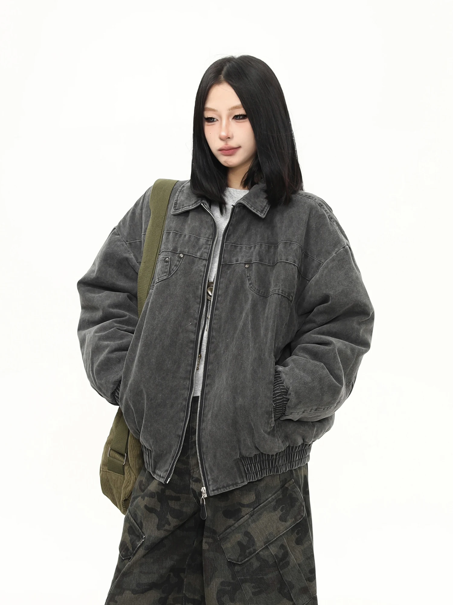 

Wild American Waed Heavyweight Cotton Jaet Men's Winter New Sle Cotton Padded Stand Collar Zipper Closure Long Sve Coat