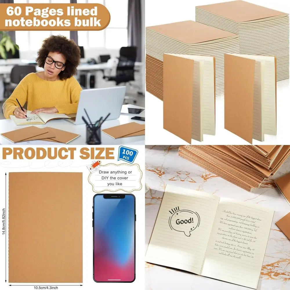 

Блокноты А6 в линейку, 150 штук, 5,82x4,13 дюйма, 48 страниц, коричневая обложка, идеально подходят для детей, студентов, письма и рисования