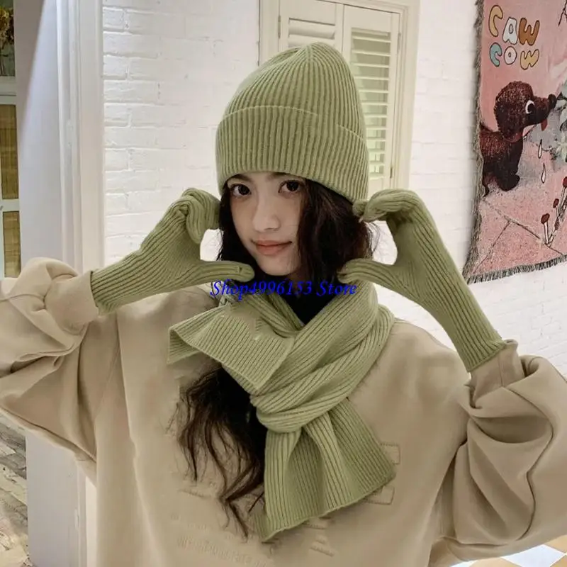 Q0KE شتاء دافئ متماسكة قبعة وشاح وقفازات مجموعة ألياف الاكريليك للجنسين الطقس البارد برقبة ملابس يدوية مجموعة للنشاط في الهواء #1