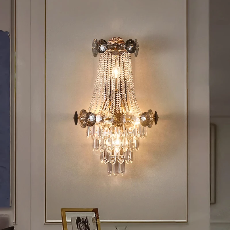 Luxury Independent Villa Crystal Wall Lamp Living Room TV Background Lamp Bedroom Bedside Lamp High Quality Creative Wall Lamp
