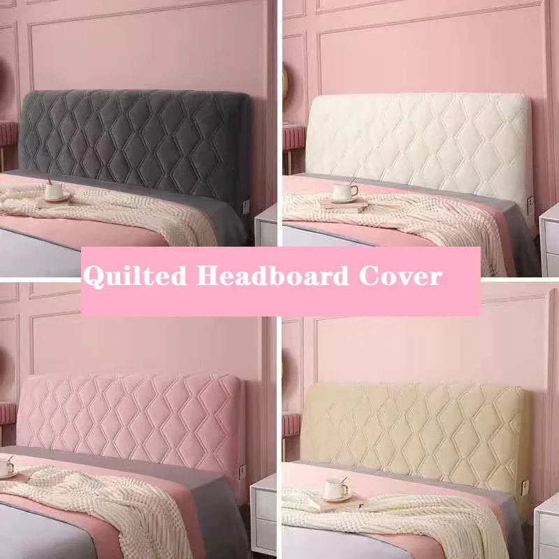 

Modern Solid Color Gray Thicken Quilted Short Plush Headboard Cover Soft Velvet All-inclusive Bed Head Cover