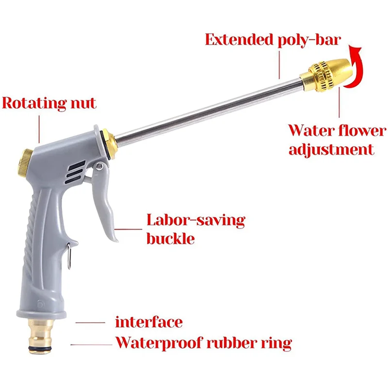 High Pressure Water Hose Nozzle Long Spray Nozzle Garden Hose Car Wash, Suitable for Cleaning Your Home, Car, Garden