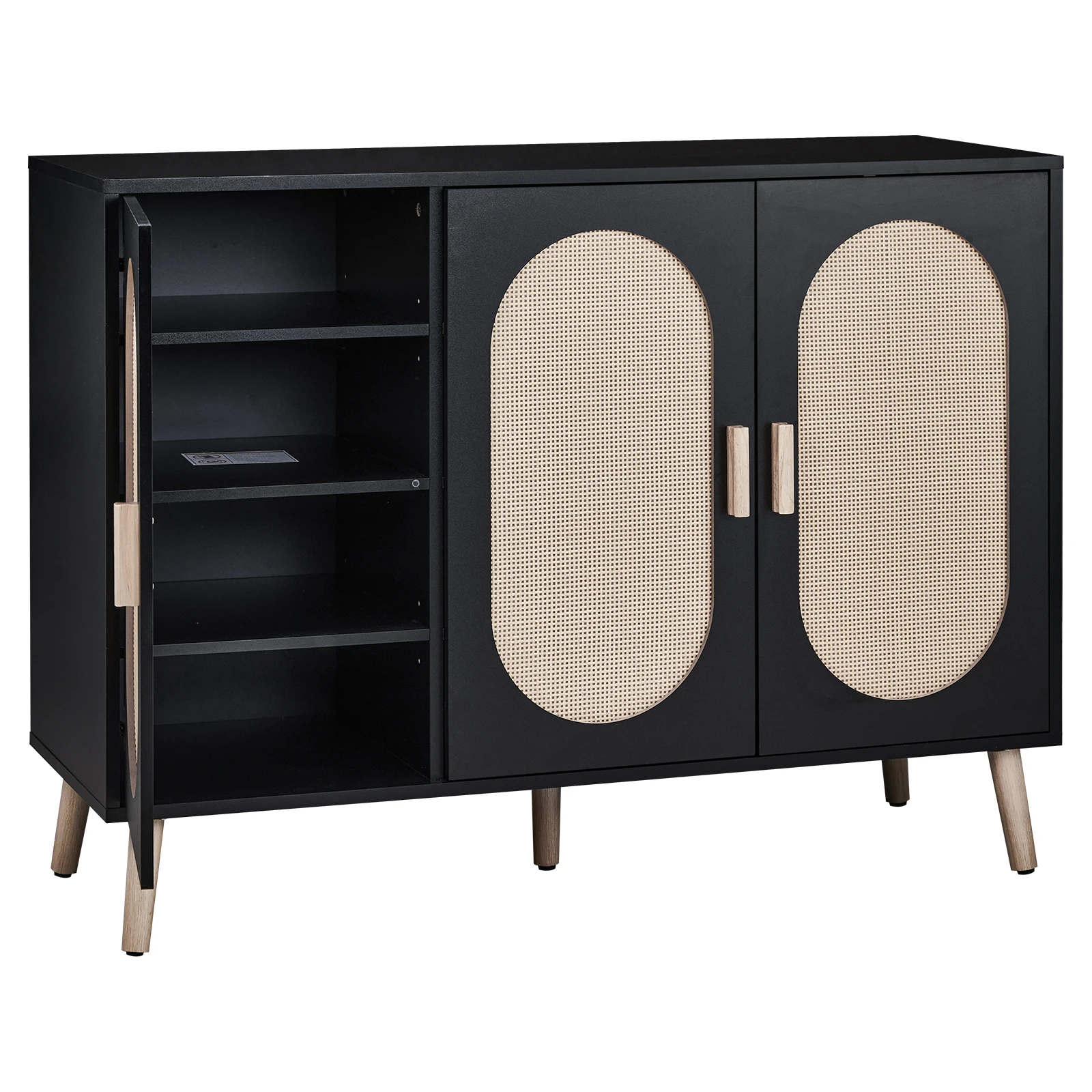 

3-door vertical cabinet type with high foot oval rattan surface, shoe cabinet, particle board + plastic rattan 113 * 40 * 83.5cm