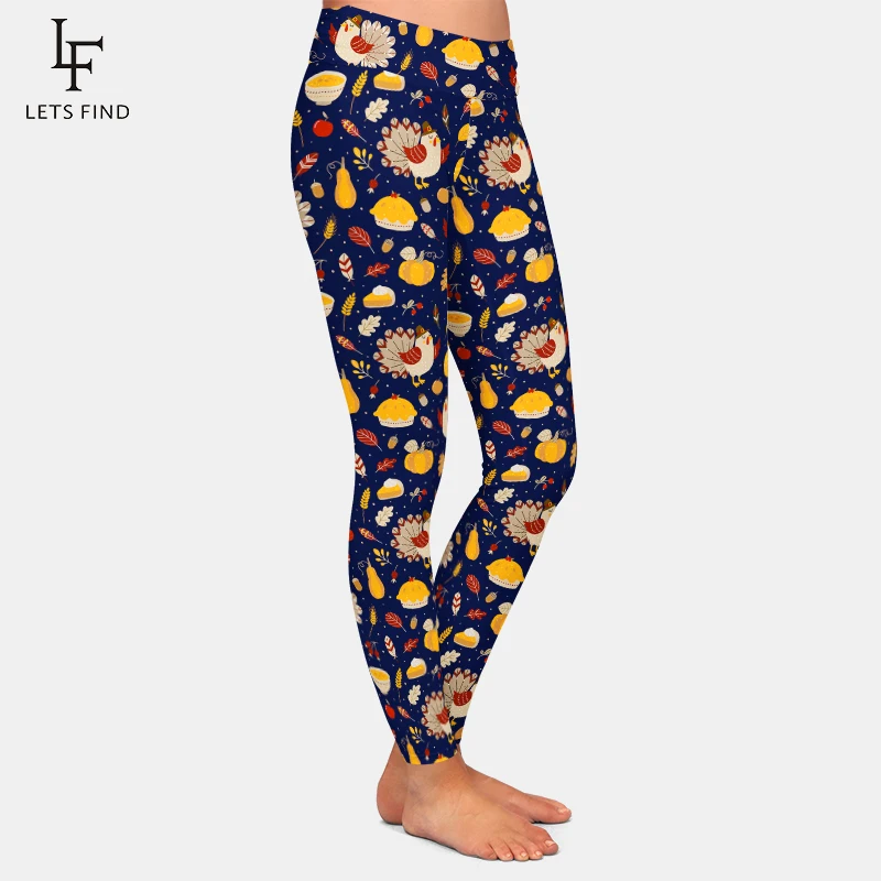 LETSFIND High Quaility Women Leggings 3D Thanksgiving Day Cute Turkey and Autumn Elements Print Women Fitness Stretch Pant