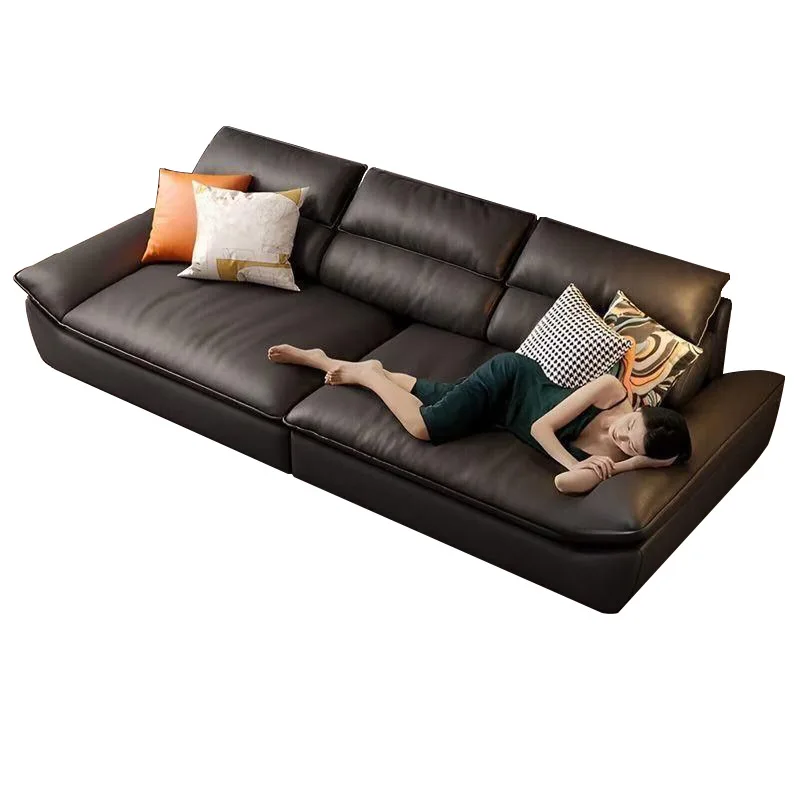 

Leather sofa, modern simple living room small apartment light luxury cowhide sofa