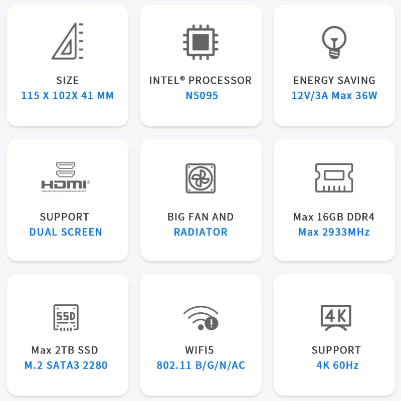 2022 Beelink Min S Mini PC Intel 11th Gen Jasper Lake N5095 DDR4 8GB 256GB 128GB SSD Wifi BT 1000M LAN Desktop