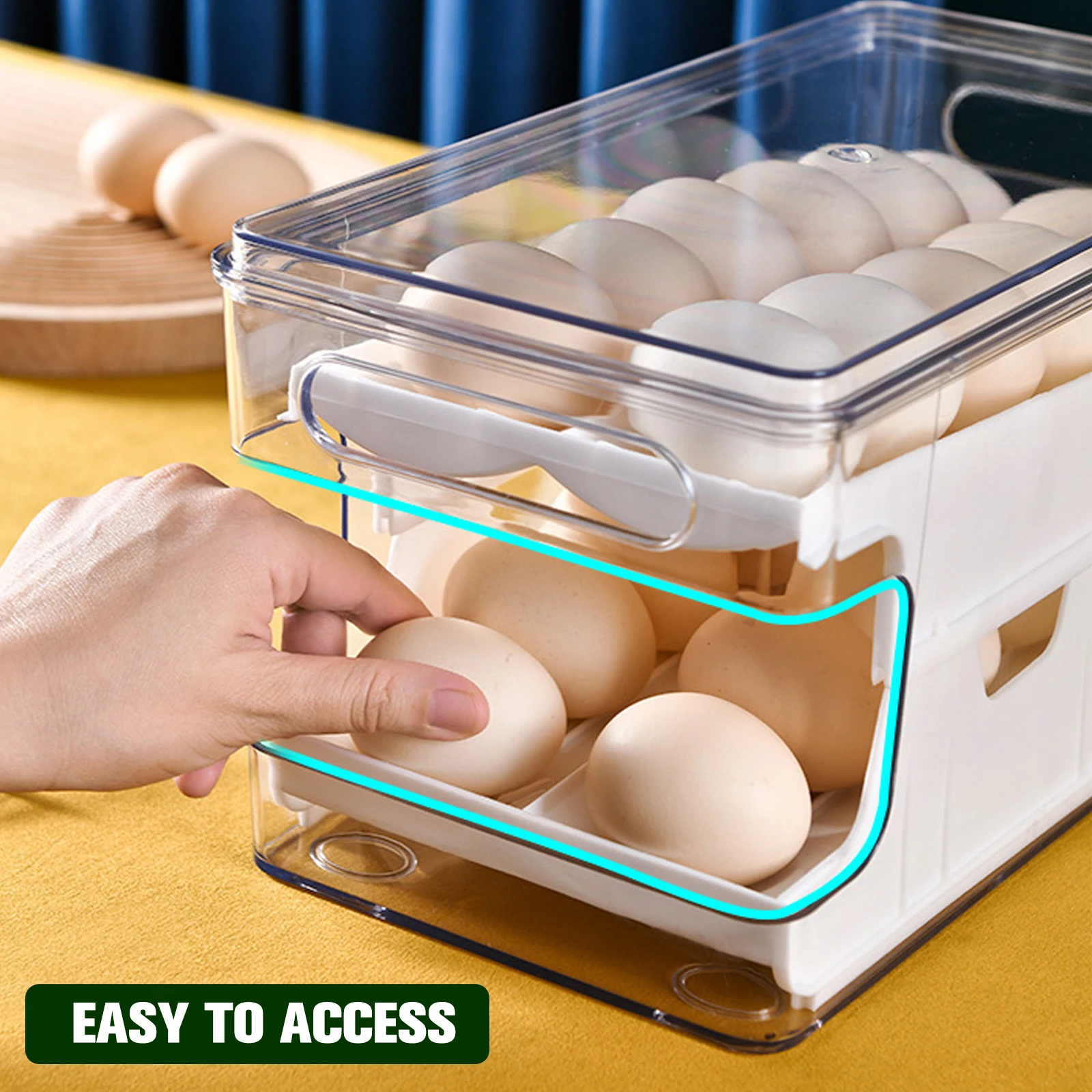 Automatic Scrolling Egg Rack Holder Egg Holder Refrigerator 2-Layer 24 Egg Storage Container Egg Dispenser for Kitchen Fridge