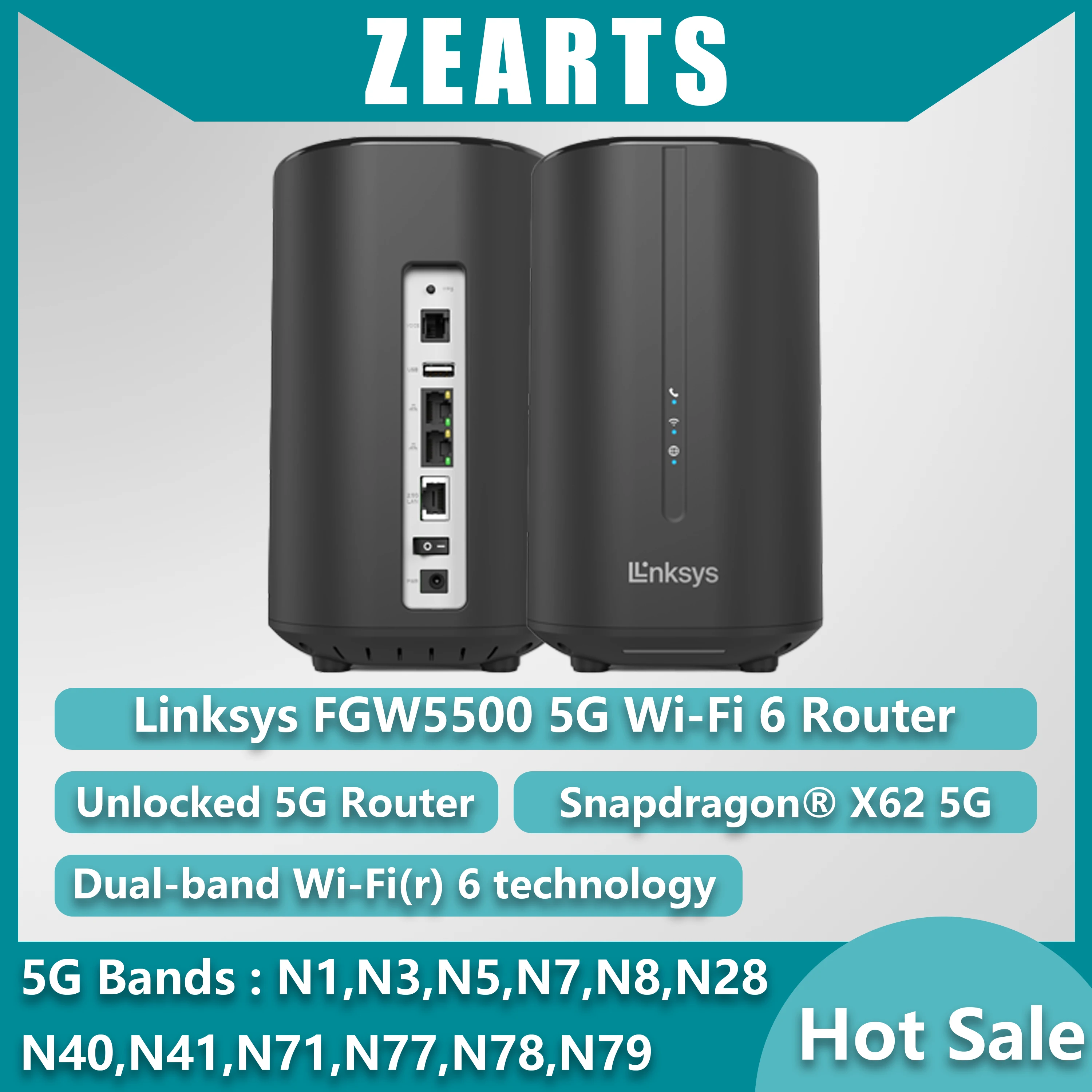 

Linksys FGW5500 5G CA WiFi 6 AX5400 Wireless Router X62 High Speed Home Network Router