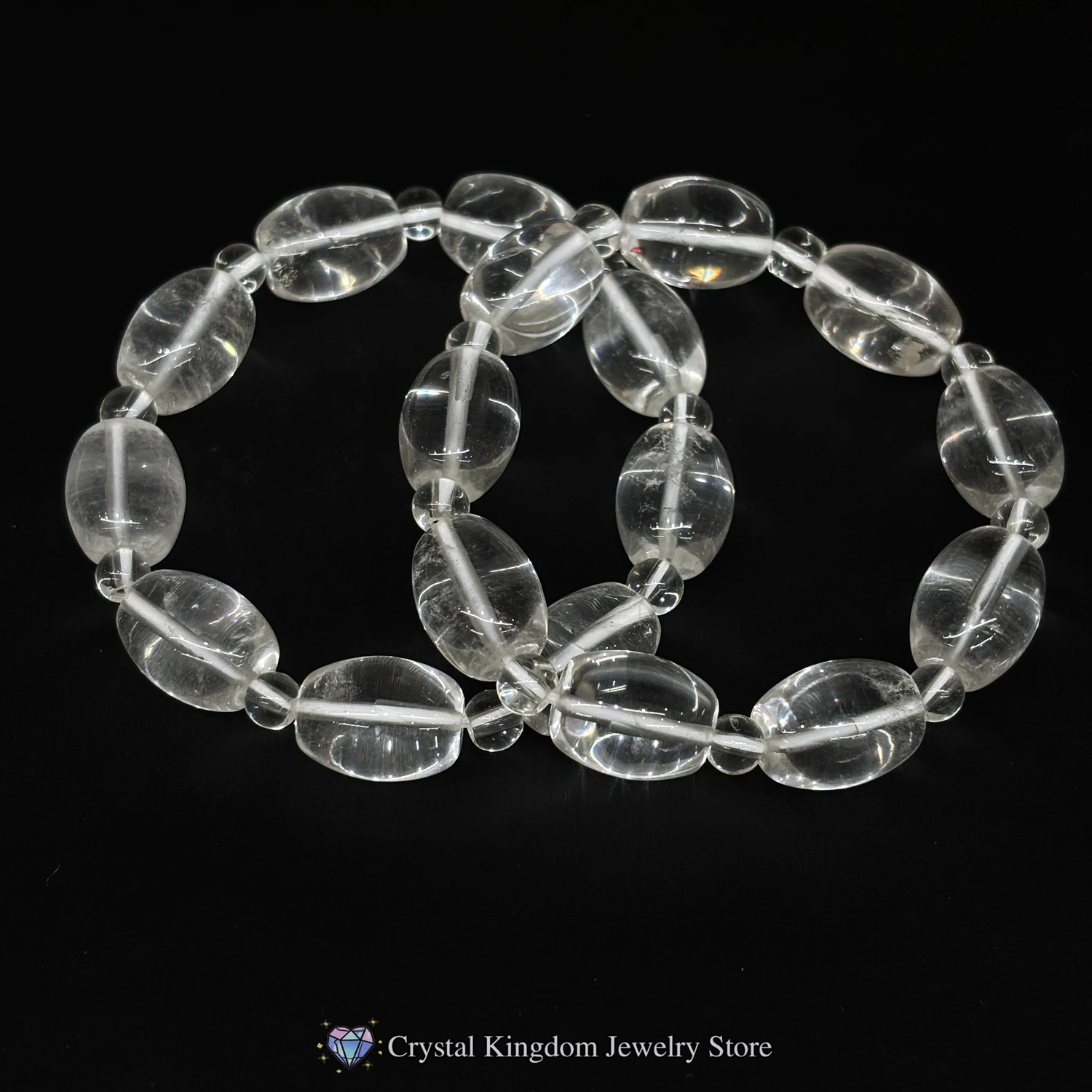 

Natural Clear Quartz Oval Drum Bead Bracelet,Sugar Bean Shaped Crystals,Casual Wear,Statement Jewelry,Valentine's Day Gift