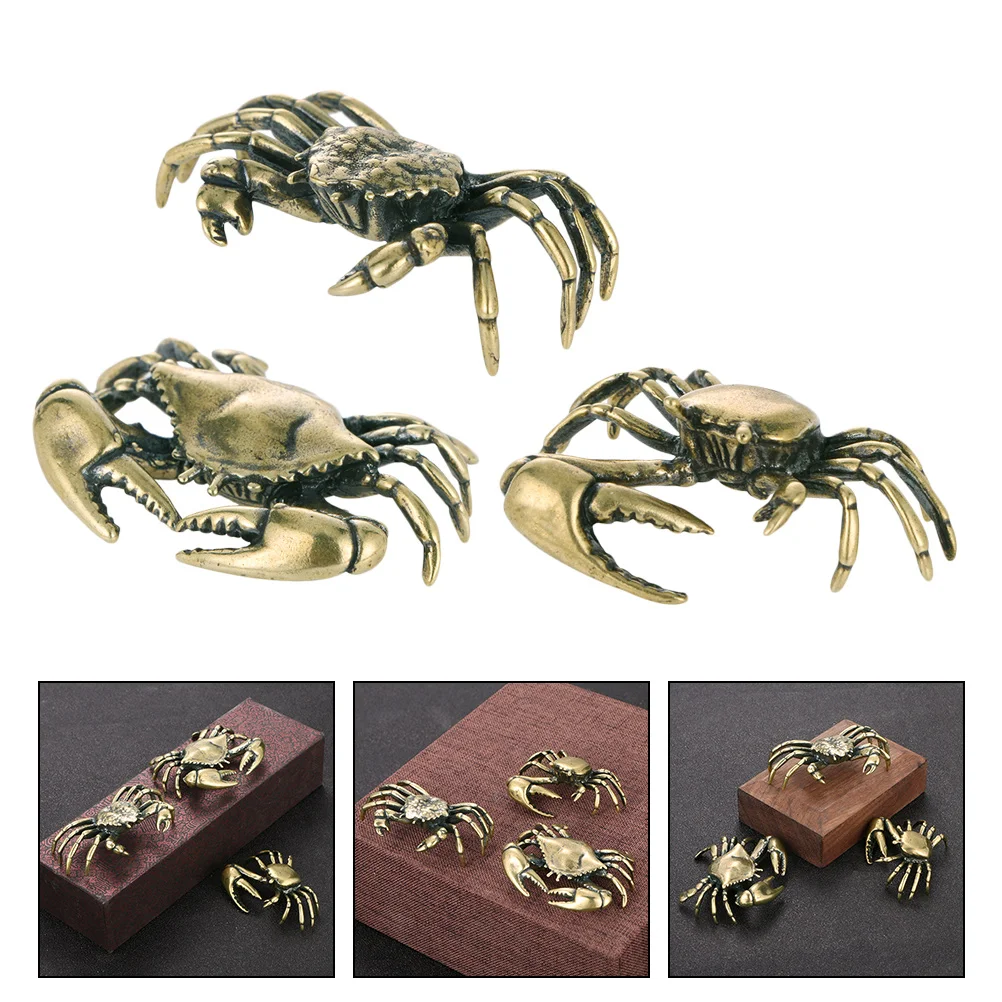 3 Pcs Brass Crab Desk Toys Good Lucky Sculpture Office Decor Tea House Crabs Decorations Interior