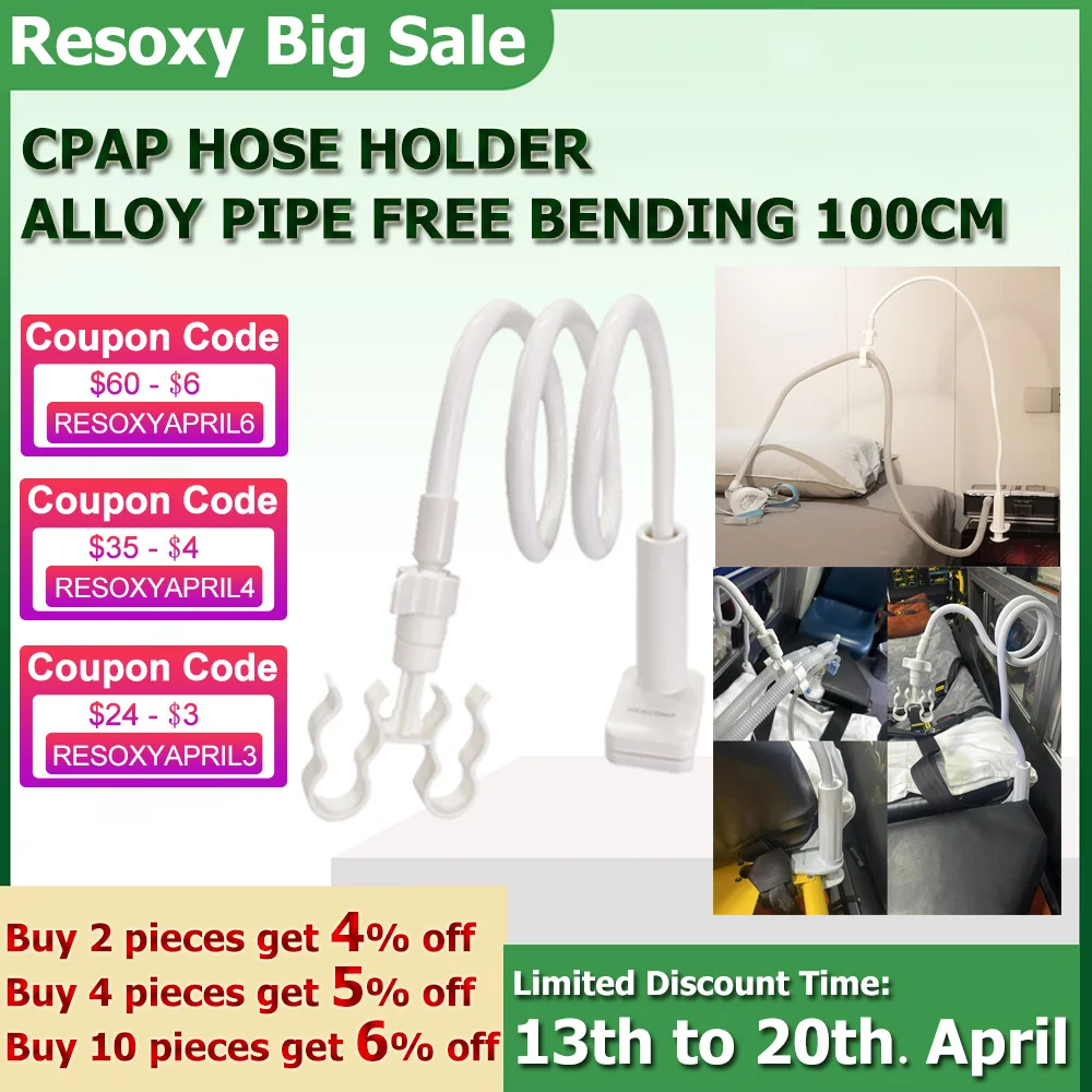 

CPAP Hose Holder 100CM Height Adjustable Support Tube Holder Alloy Pipe 360° Free Bending Rotation for Bed Vehicle Tubing Lift