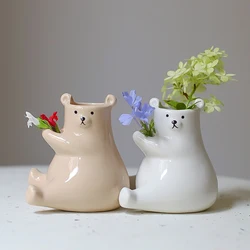 New Creative Finger Heart Bear Flower Vase, Pots for Home Decoration, Ceramic Planter Lovely Animal Vases Gift