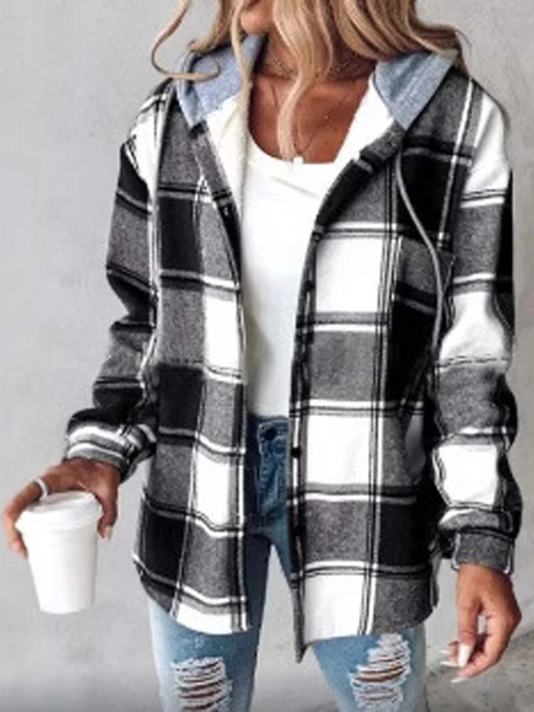 Leisure and Comfortable Hot Selling Women's Leisure Multifunctional Large Grid Hooded Jacket Autumn New Women's Coat Jacket