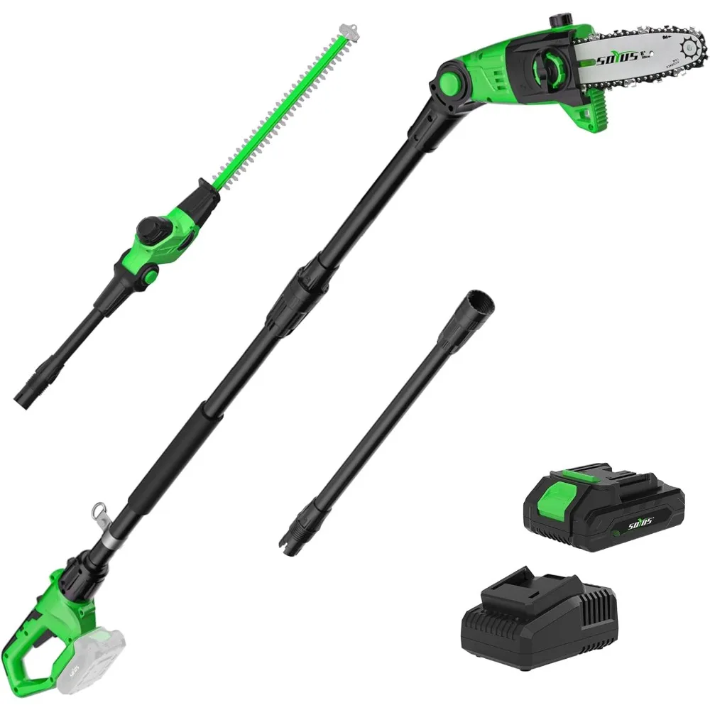 

Pole Saw 8-Inch Cordless and 18-Inch Pole Hedge Trimmer 2-in-1, 15-Foot Max Reach Pole Saw for Tree Trimming, 16ft/s Speed, Aut