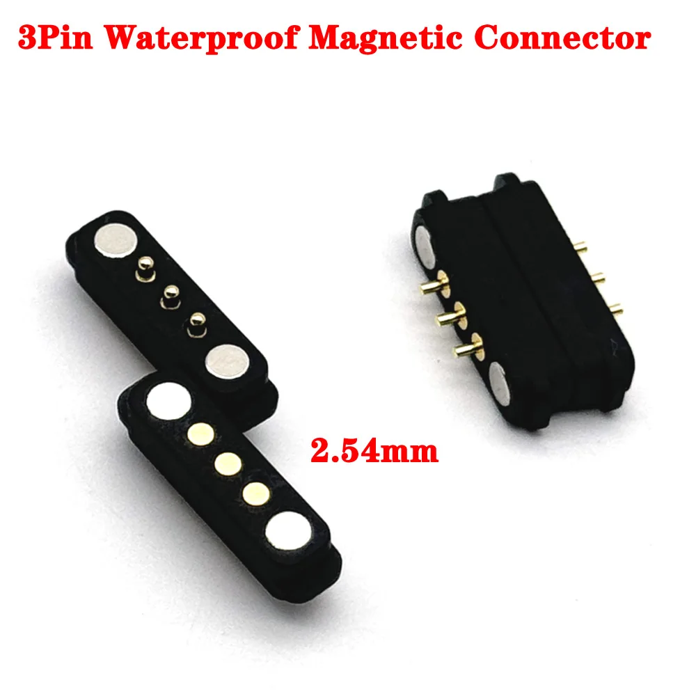 

100Pair 3Pin spacing 2.54mm DC Magnetic Pogo Pin Connector Pogopin Male Female Spring Loaded Waterproof DC Power Socket