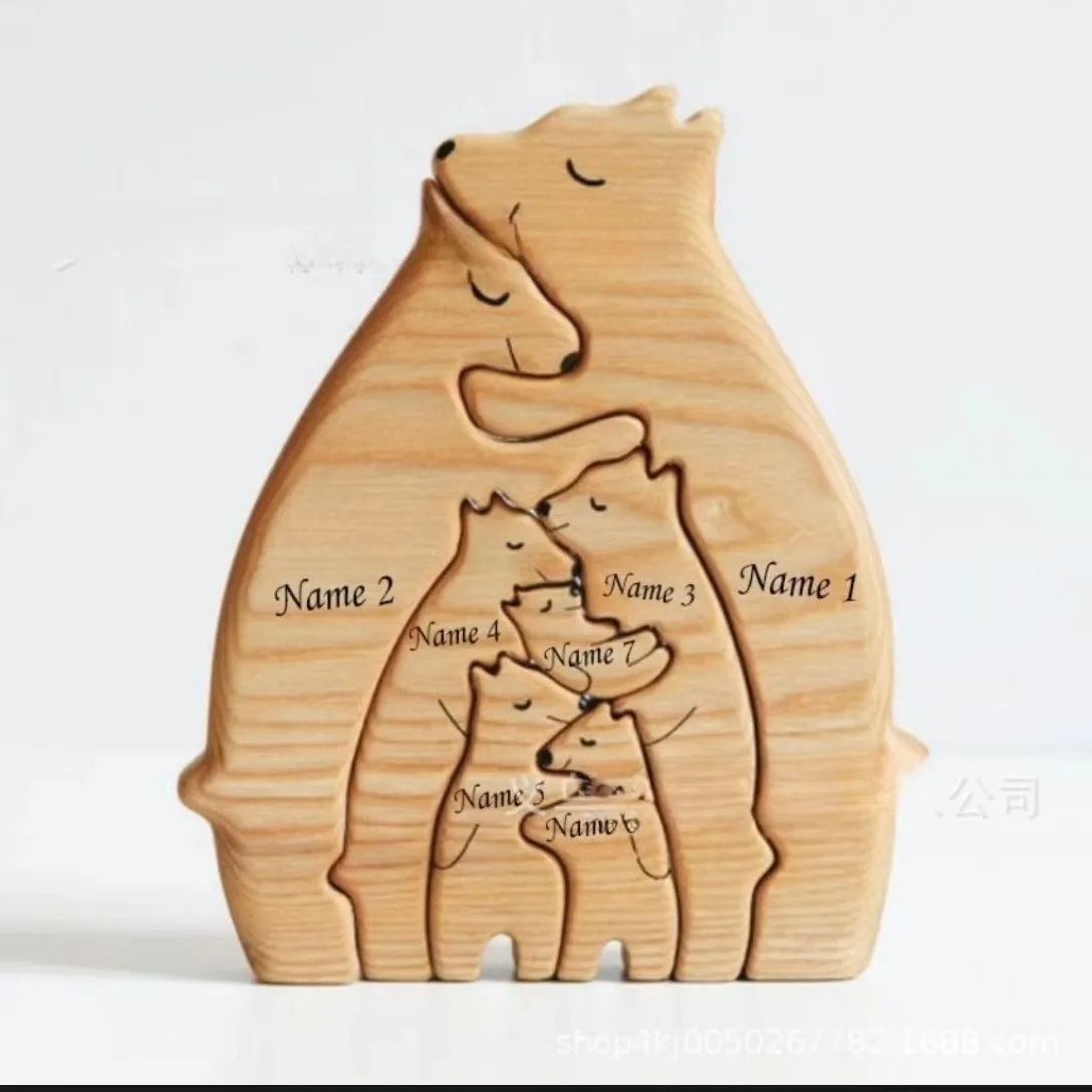 Wooden Puzzle Mother and Child Bear Set Craft Ornament DIY Mother's Day Gift