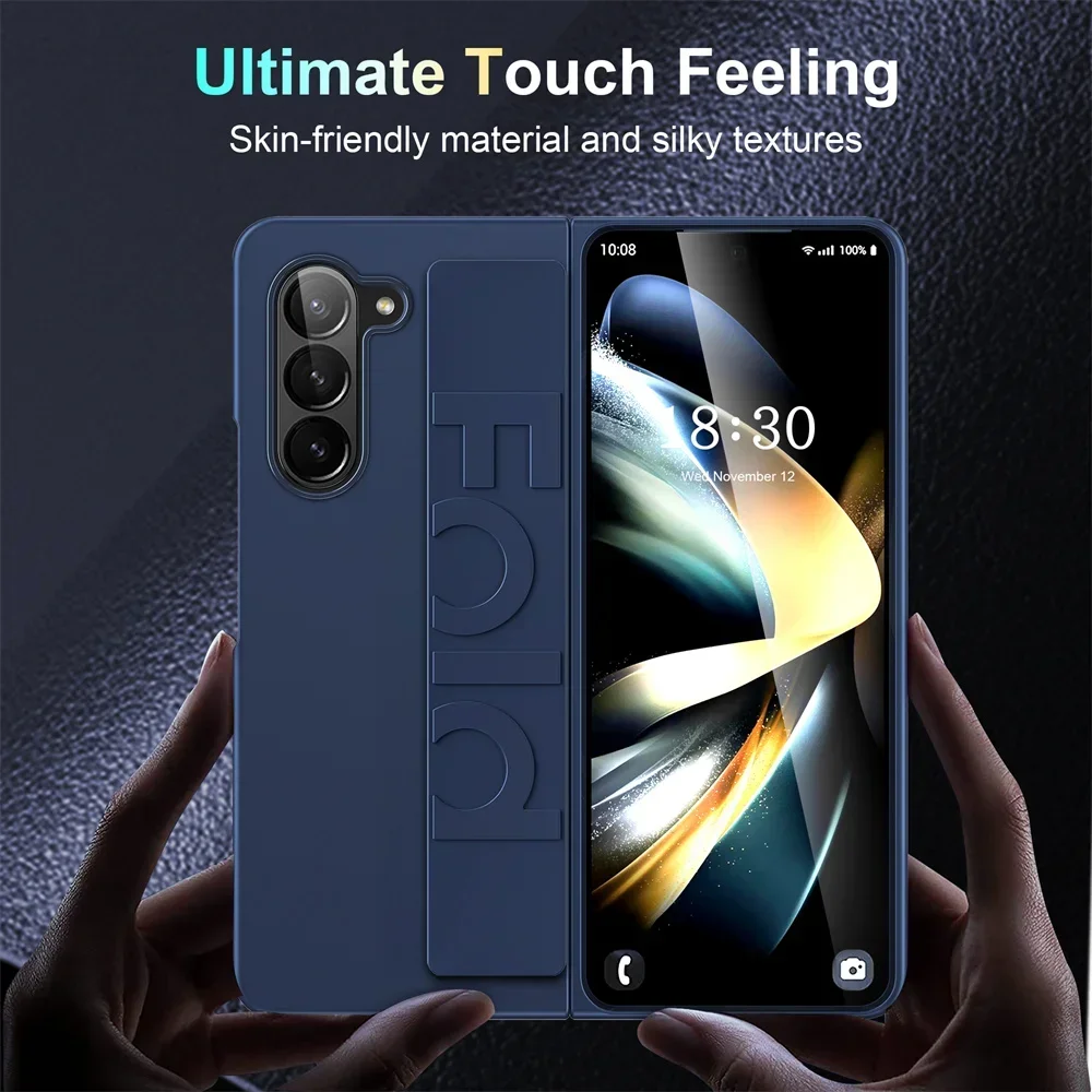 For Samsung Z Fold 5 6 Case Elastic Wrist Strap Ultra Thin Hard PC Stand Holder Cover Cases for Samsung Galaxy Z Fold 3 4 5 6 5G