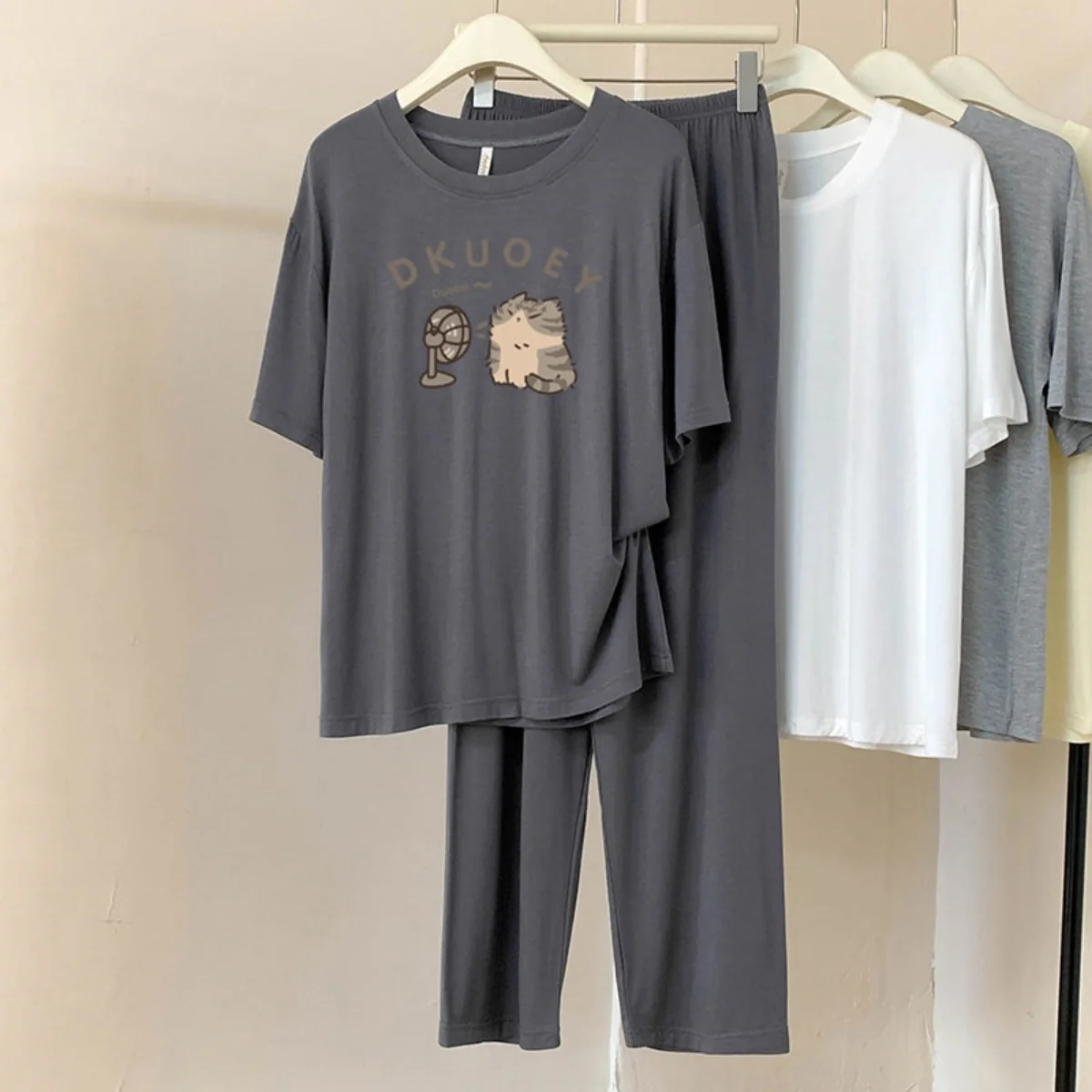 DC09 모달 반팔 바지 파자마 여성 스윗 귀여운 고양이 2025 여름 신상 캐주얼 홈웨어 세트