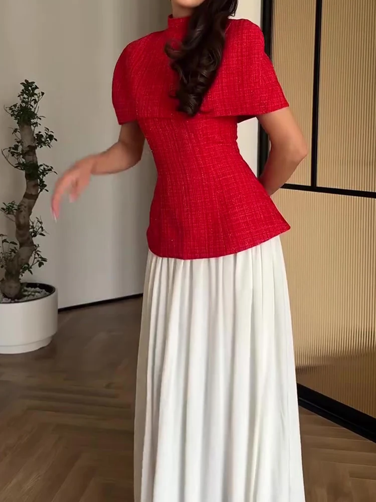 Sexy Off Shoulder Tops & Long Skirt 3Pc Suit Women Elegant Draped Solid Party Skirt Sets Fashion Turtleneck Cape Luxury Outfits