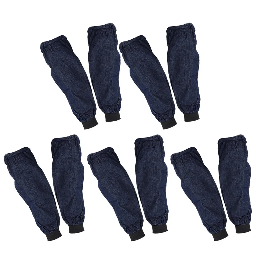 5Pairs Denim Oversleeve Waterproof Oilproof Arm Sleeve Cover Reusable Washable Elastic Fit for Kitchen Factory Hairdressing Home