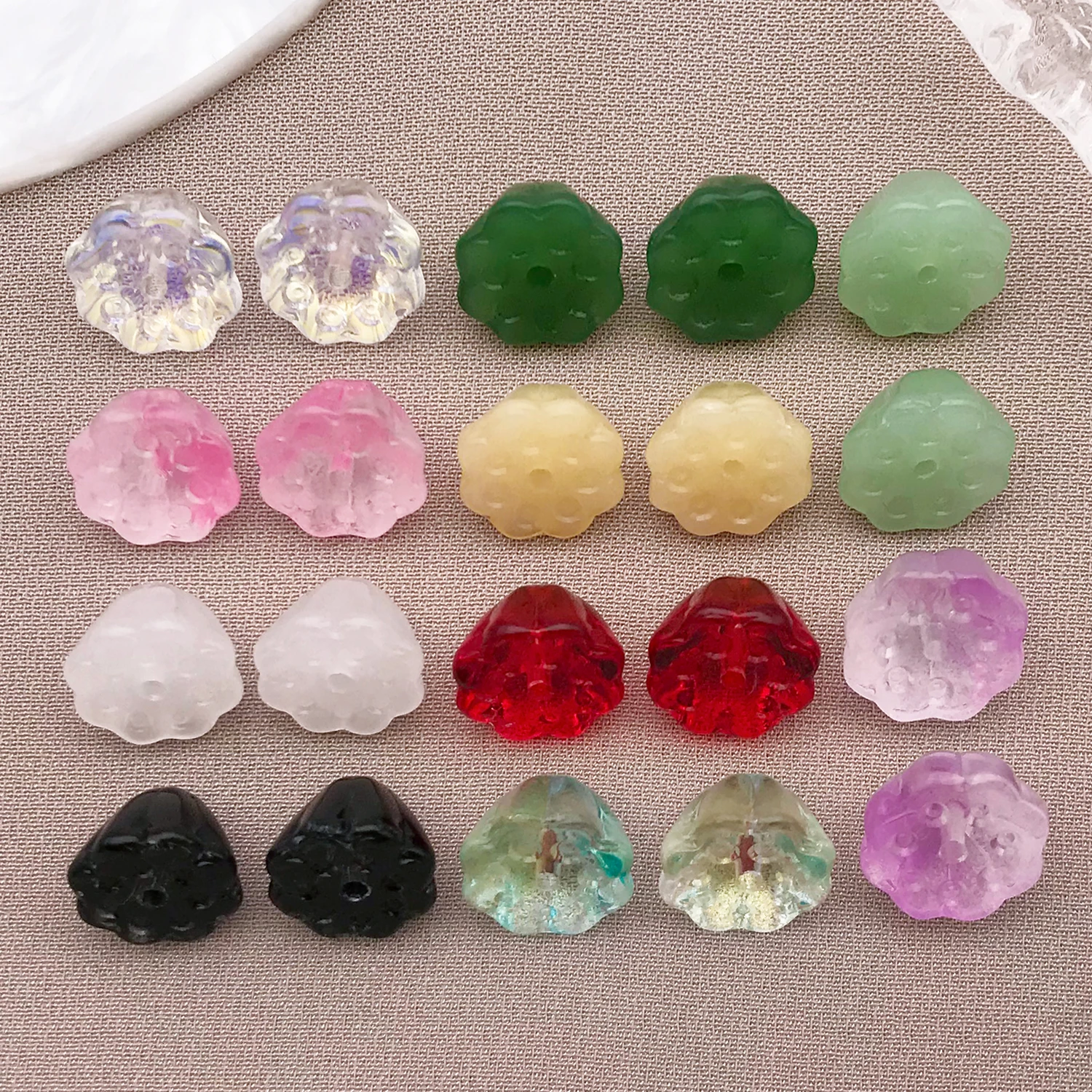 Image of 20/30 Stück 10 x 7 mm mehrfarbige Glas-Lotusperlen, Samenkapseln für DIY-Handwerk, handgefertigte Kopfbedeckung, Armband, Halskette, Schmuckzubehör
