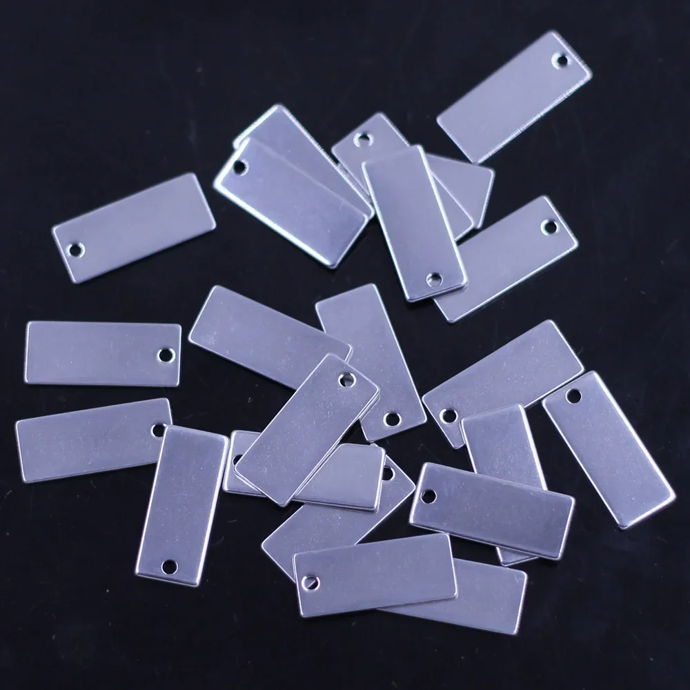 

100 шт. прямоугольных заготовок для штамповки из нержавеющей стали, серебристого цвета, для изготовления украшений, подвесок, 21x9 мм