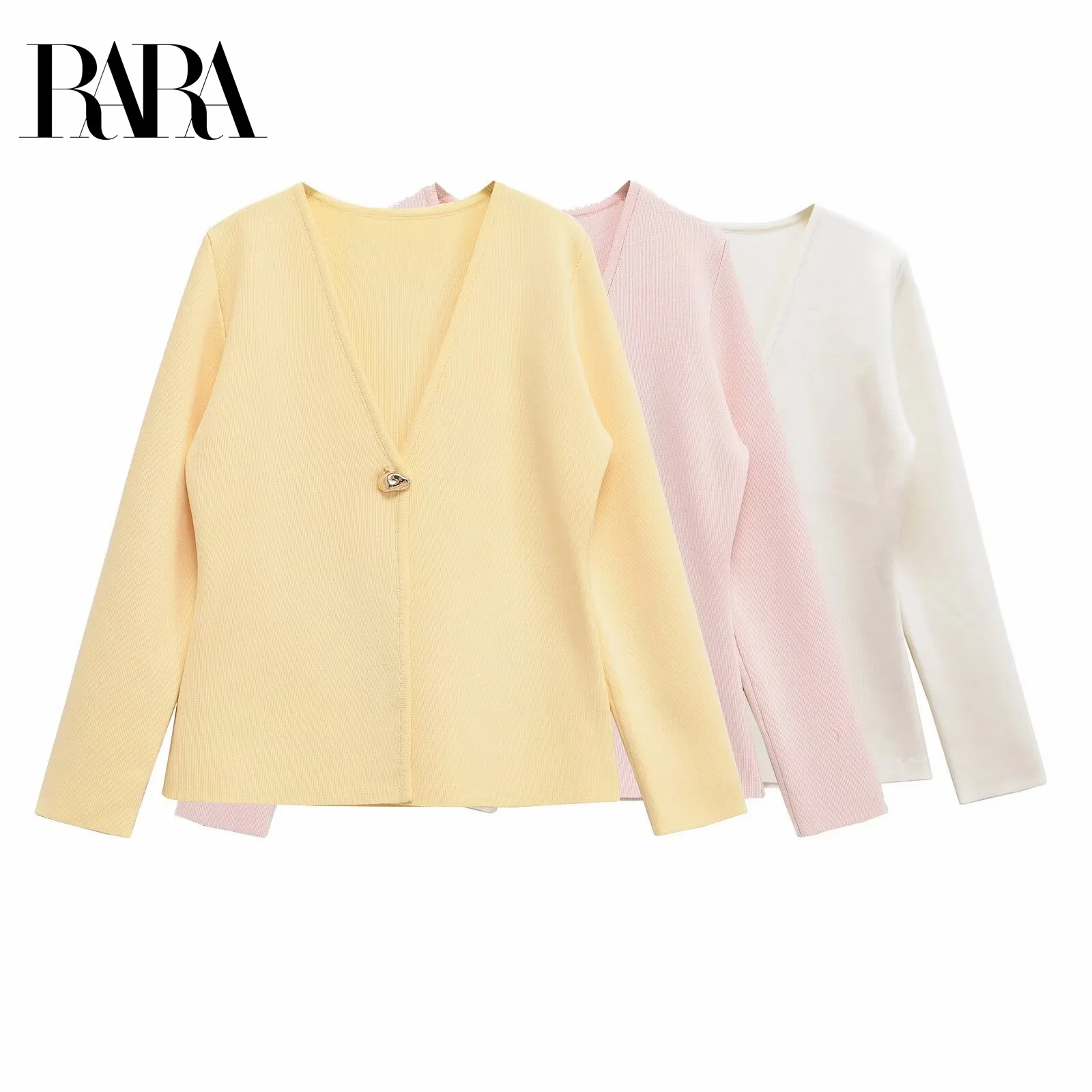 

RARA2025 Летние новые товары Свободная повседневная модная темпераментная простая вязаная куртка с v-образным вырезом и длинными рукавами