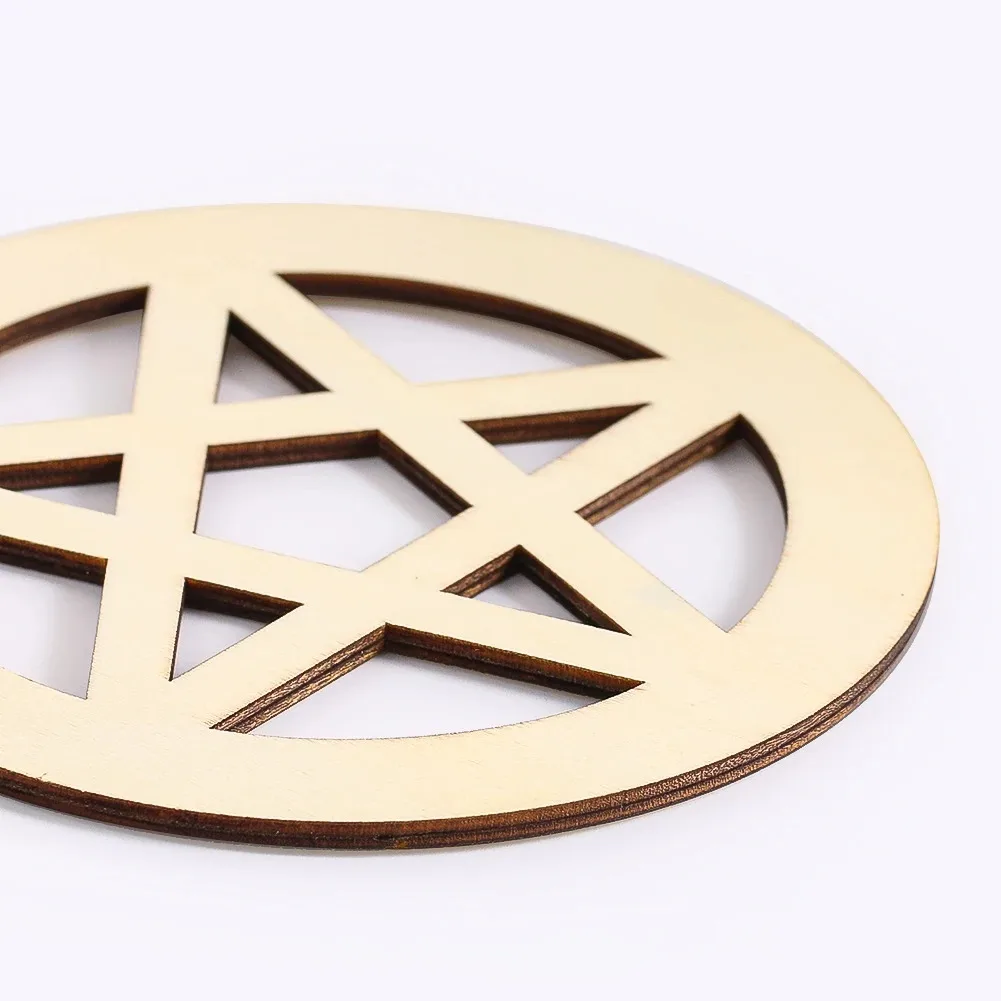 2PCS Wooden Five-pointed Star Openwork Circular Ornament Plank Semi-finished Product DIY Handmade Coaster Desktop Decor Board