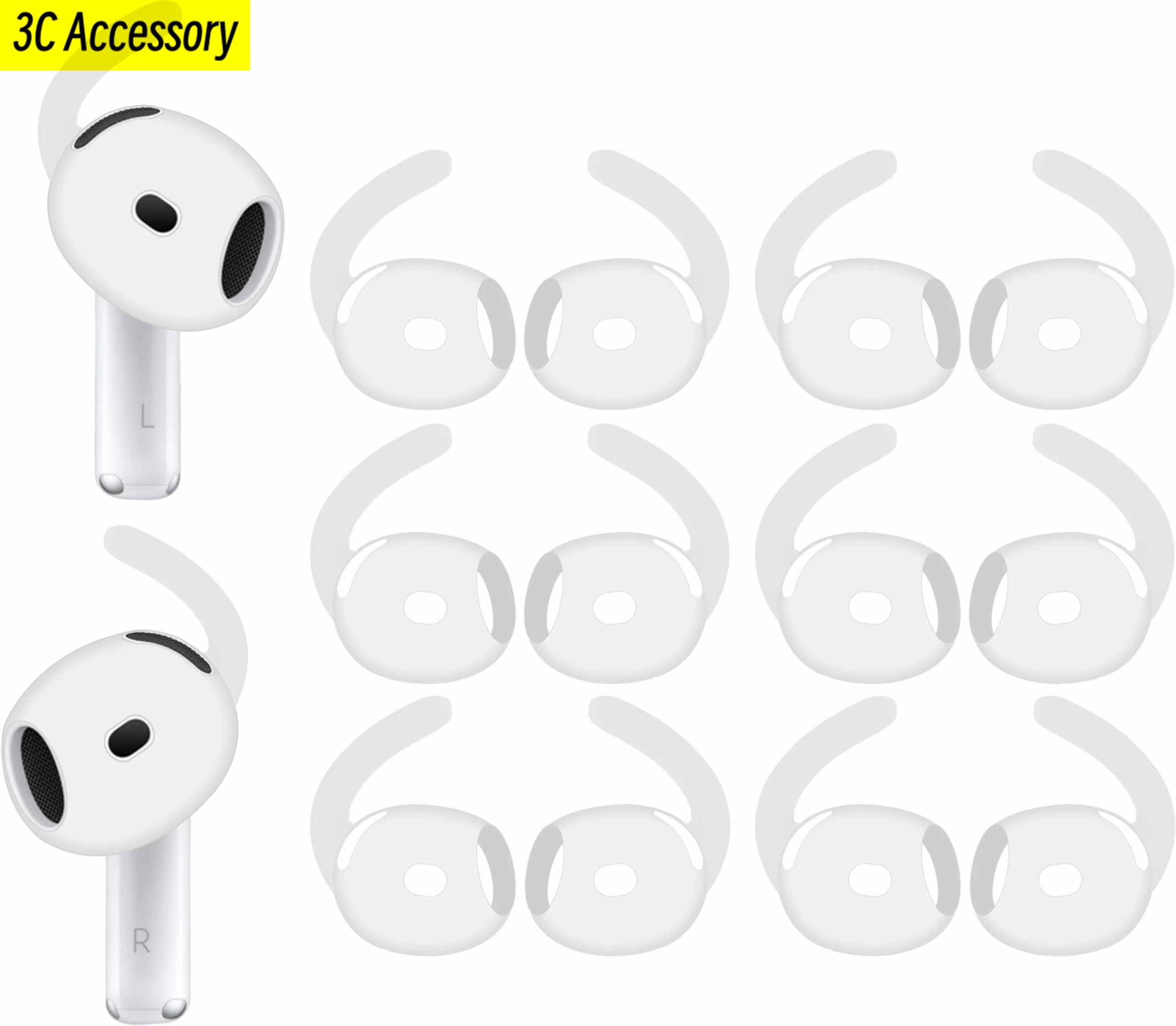 6 أزواج لأجهزة AirPods 4 خطافات أذن رياضية أطراف أذن بديلة مضادة للانزلاق ومضادة للانزلاق من السيليكون أغطية أذن لأجهزة AirPods 4th Gen USB C