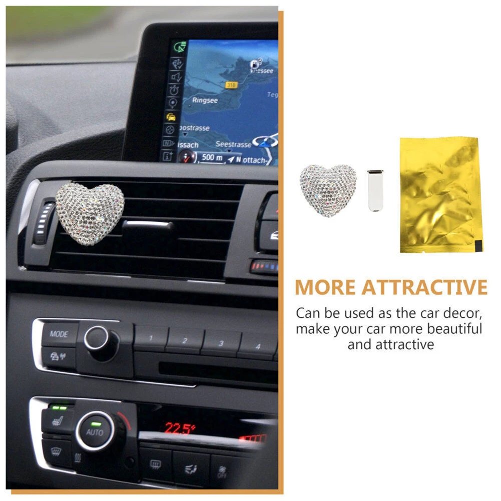 

Автомобильный зажим для духов с блестящими стразами в форме сердца, декоративный освежитель воздуха для салона автомобиля и аромата