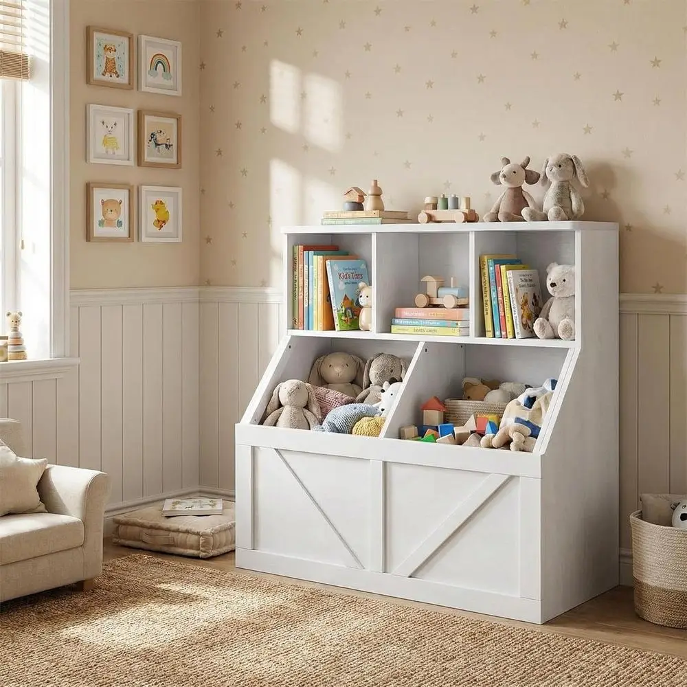 

Children's Toy Storage Cabinet and Bookcase for Playroom, Bedroom, Classroom, and Daycare