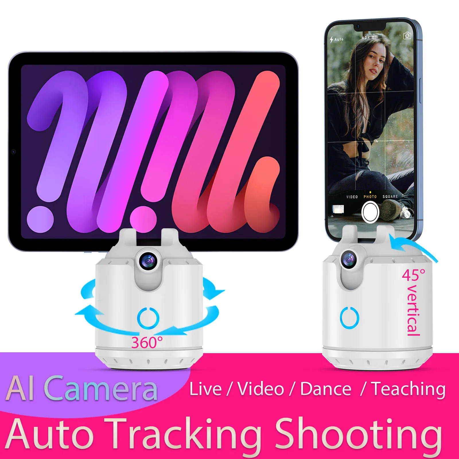 

Auto Tracking Shooting Phone Tablet Dual-Axis Gimbal Stand AI Camera Recognition Body Face Track Intelligent Fllow Shoot Gimbal