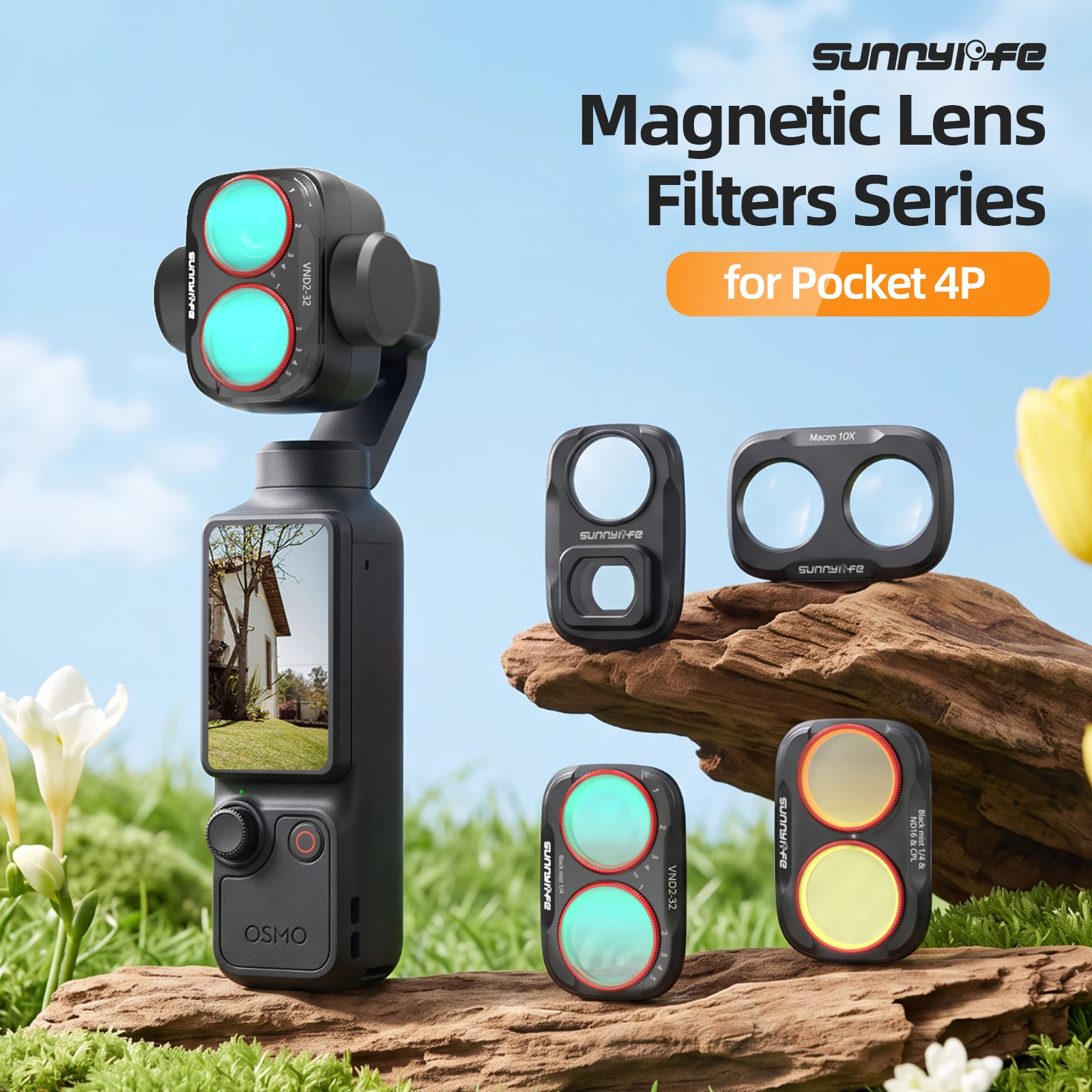 For DJI Osmo Pocket 4P Camera Magnetic Adjustable 3 in1 Filter 10X Macro Lens/Wide-Angle Lens Waterproof Black Soft/VND Filter
