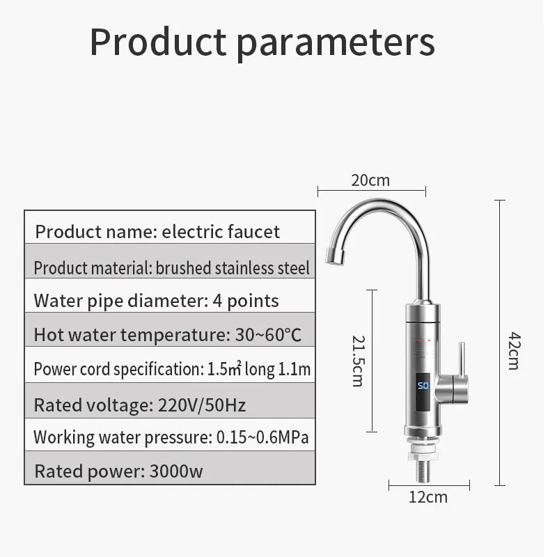 Imagem -05 - Aquecedor de Água Elétrico Torneira de Água Quente Instantânea Torneira de Aquecimento de Aço Inoxidável Torneiras de Cozinha Quente e Fria Duas Funções