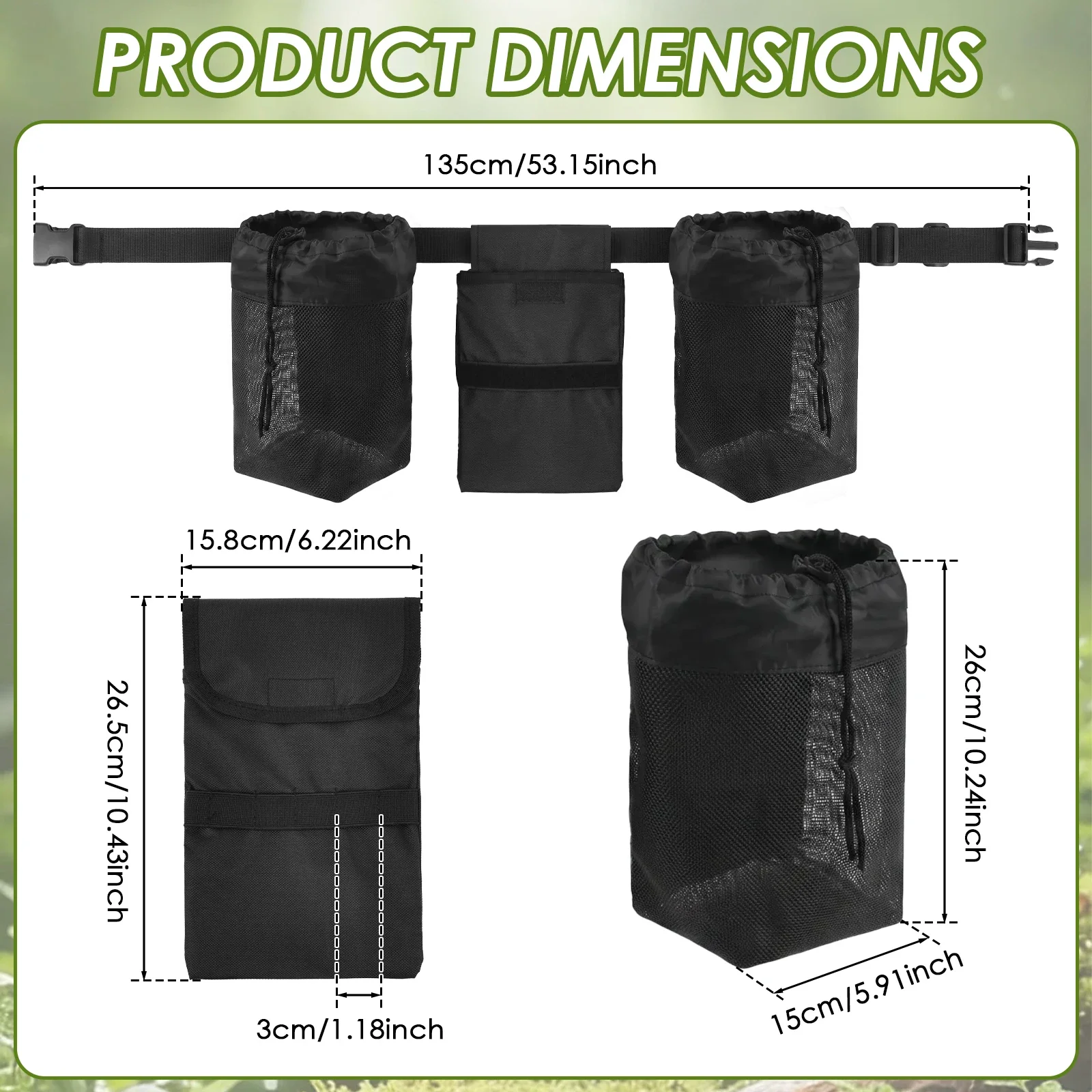 Rock Collecting Bag Rock Hounding Waist Belt 3 Movable Mesh Pouches Fossil Hunting Beachcombing Foraging Adjustable 26-53 Inch