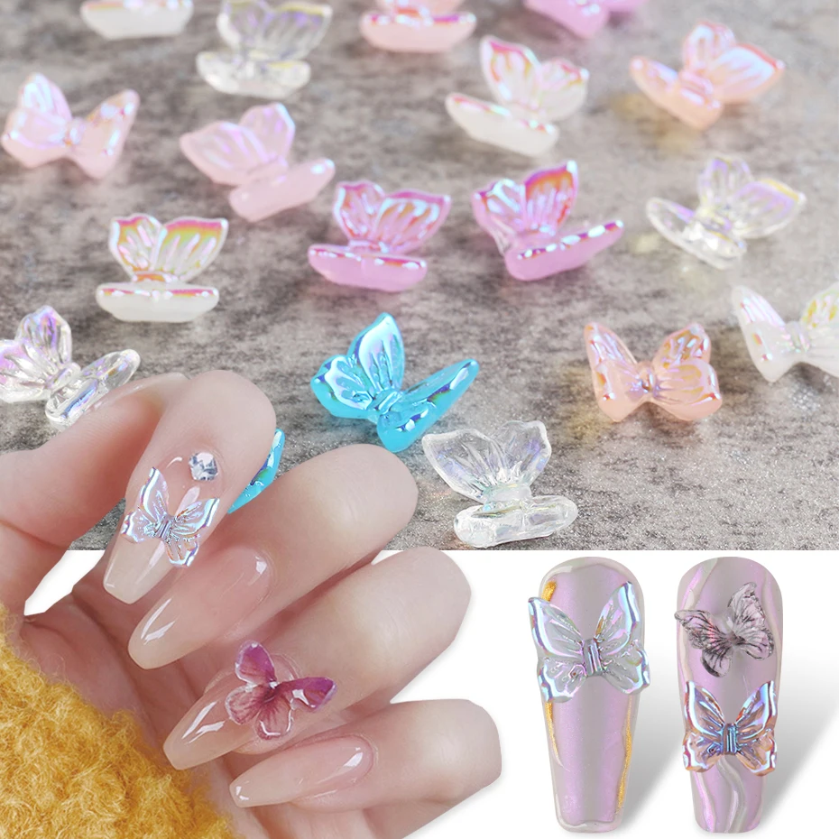 8pcs 3D Colorful Butterfly Rhinestones For Nails Art Decorations Magic Aurora Ornament DIY Charms Manicure Accessories LY1860