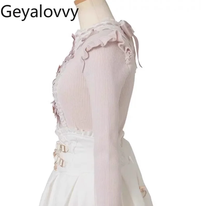 

Liz Japanese Style Mass-Produced New Sweet Cute Lolita Lace Patchwork Sweater Base Shirt Versatile Long Sleeve Bow Pullover