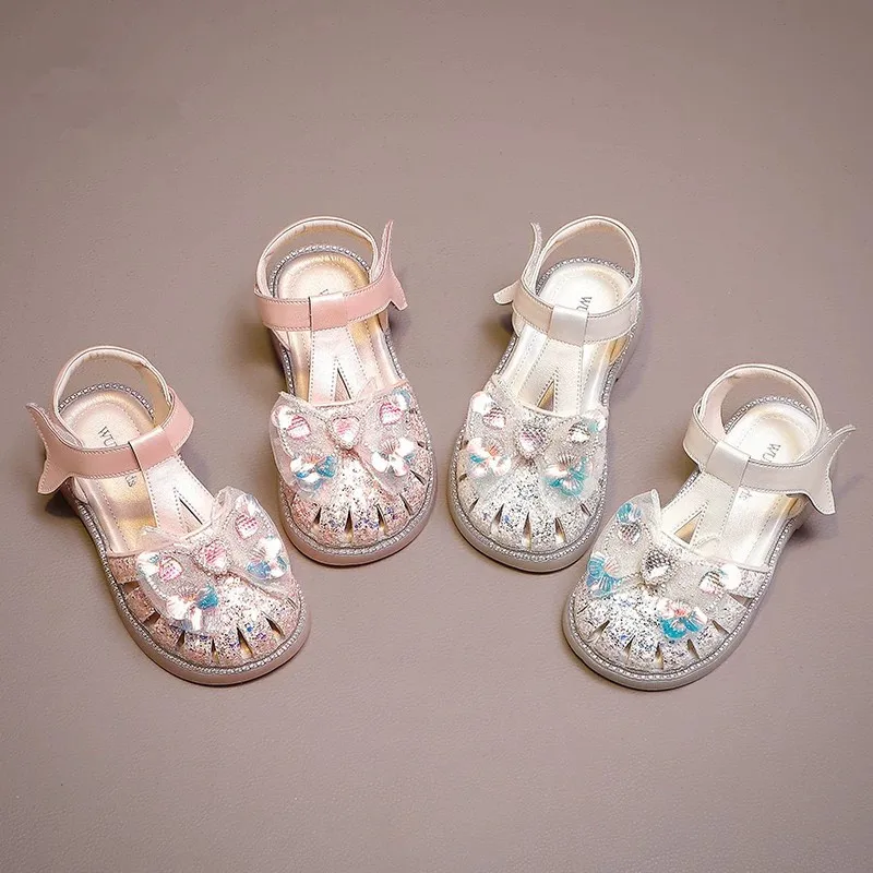 

Kids'Casual Sandals Girls Summer Fashion Sequin Bow Love Outdoor Breathable Anti-slip Soft Bottom Silver White Size 23-36