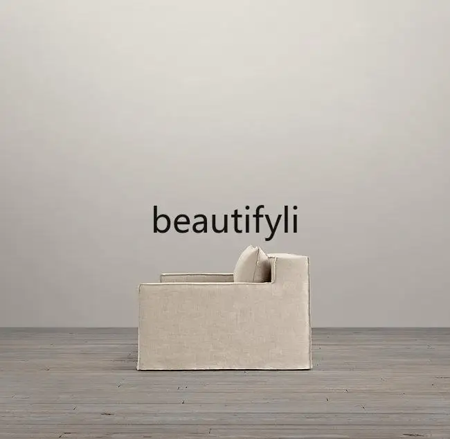 Italian simple solid wood French rural retro solid wood furniture, linen fabric sofa