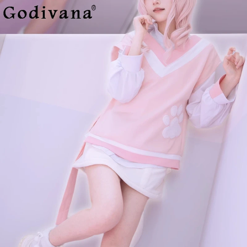 Halloween rosa gilet camicia calzini coda set da donna progetto Sekai colorato costume cosplay di scena femminile dolce abiti da festa