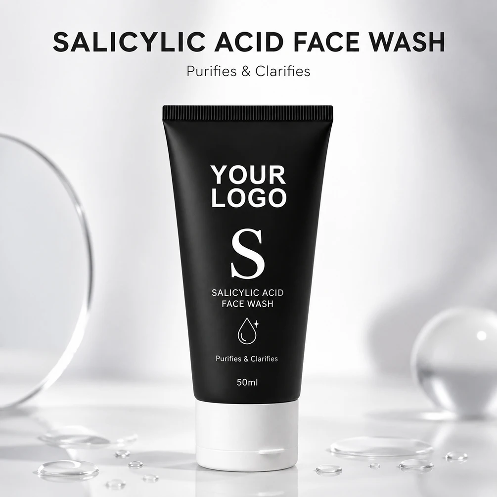 Custom Logo 50ml Facial Cleanser Private Label Oil Control Black Tube Salicylic Acid Fresh Daily Brighten Makeup Wholesale
