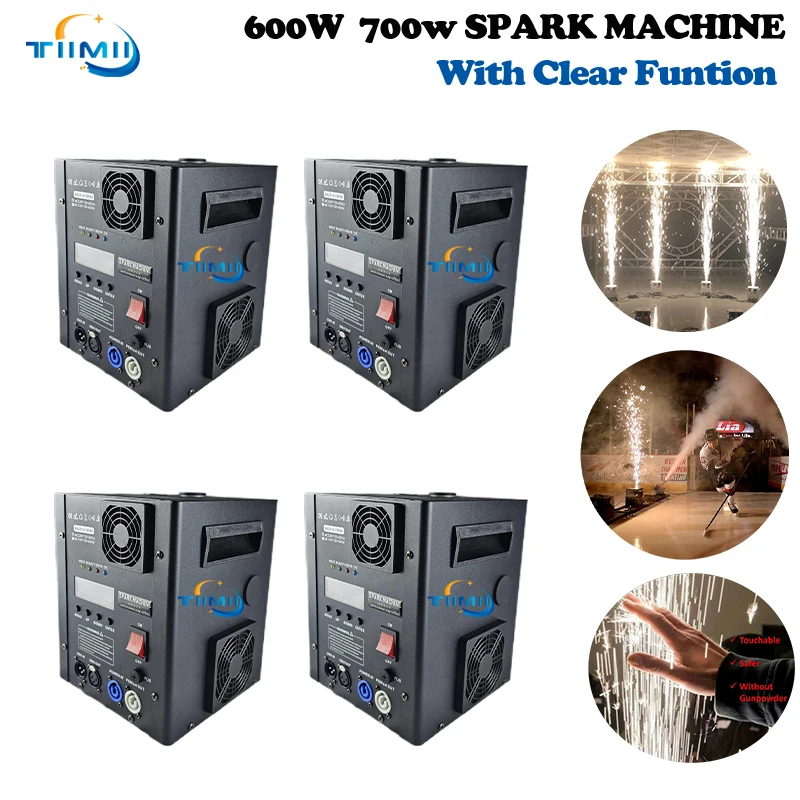 

4 шт., 700 Вт, машина с холодной искрой, вариант кейса для полета, ти-порошок, футляр для свадьбы, прозрачный пульт дистанционного управления, фонтан для фейерверков, искрящаяся машина