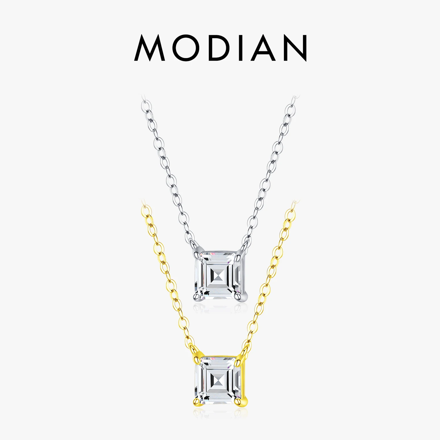 Modian Real 925 Sterling Silver Square Emerald Cut Clear CZ Classic Naszyjnik Wisiorek Dla Kobiet Ślub Urok Drobna Biżuteria 2020
