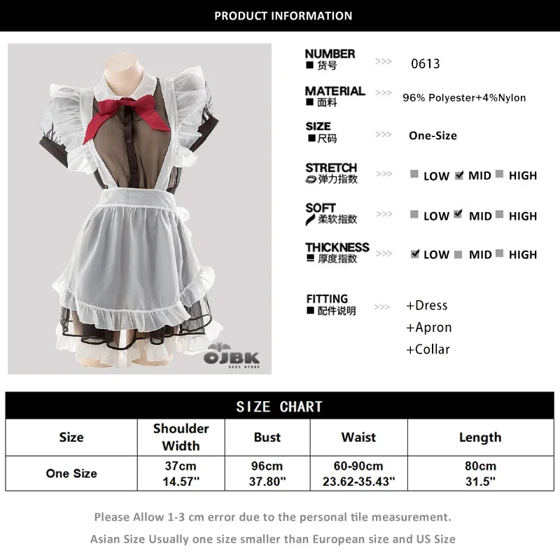 OJBK New Kawaii Sexy Transparent Cosplay Costumes Maid Sexy Lingerie for Women High quality Temptation Dress With Cute Bowknot