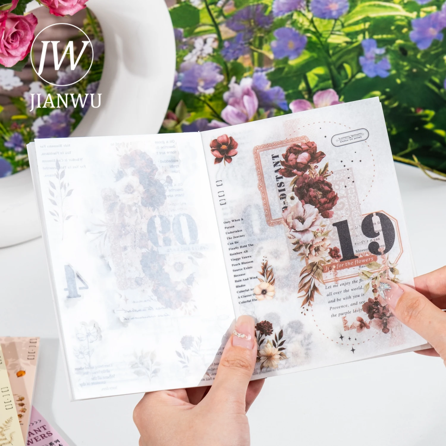 JIANWU Brilliant Flower Series Vintage Border Label Material Collage Sticker Book Creative DIY Journal Scrapbooking Stationery